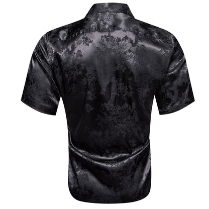 Black Floral Silk Men's Dress Shirt shirt    - Sophisticated Gentlemen