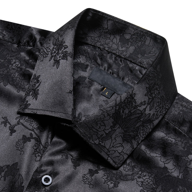 Black Floral Silk Men's Dress Shirt shirt    - Sophisticated Gentlemen