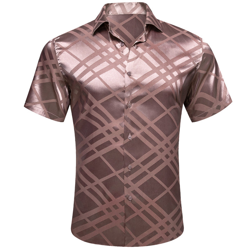 Champagne Plaid Silk Dress Shirt shirt S   - Sophisticated Gentlemen