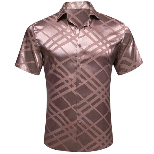 Champagne Plaid Silk Dress Shirt shirt S   - Sophisticated Gentlemen