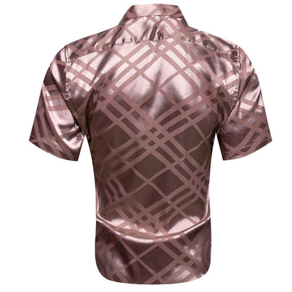 Champagne Plaid Silk Dress Shirt shirt    - Sophisticated Gentlemen