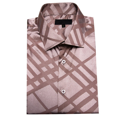 Champagne Plaid Silk Dress Shirt shirt    - Sophisticated Gentlemen