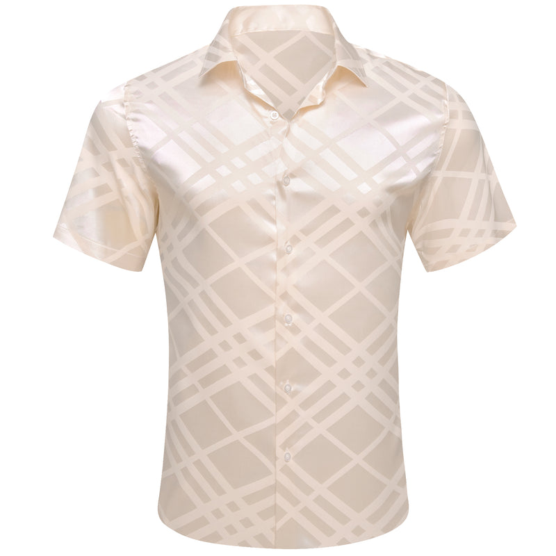 Beige Plaid Silk Dress Shirt shirt S   - Sophisticated Gentlemen