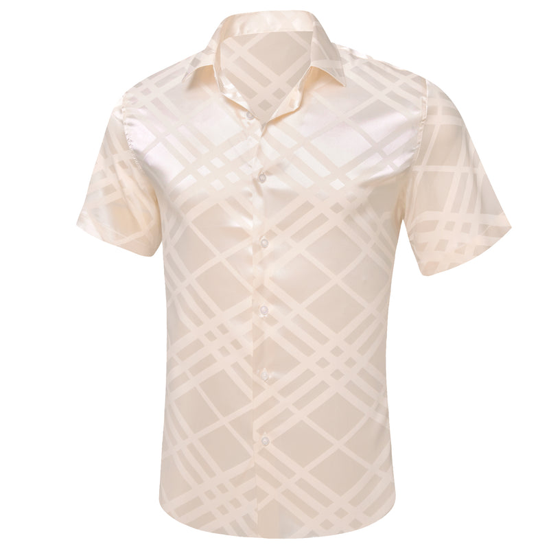 Beige Plaid Silk Dress Shirt shirt    - Sophisticated Gentlemen