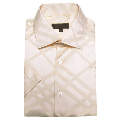 Beige Plaid Silk Dress Shirt shirt    - Sophisticated Gentlemen