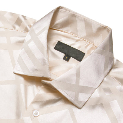 Beige Plaid Silk Dress Shirt shirt    - Sophisticated Gentlemen
