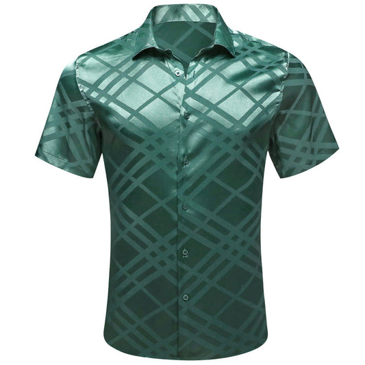 Mint Green Plaid Silk Dress Shirt shirt    - Sophisticated Gentlemen