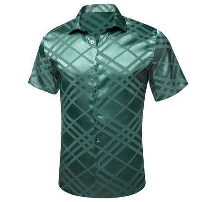 Mint Green Plaid Silk Dress Shirt shirt    - Sophisticated Gentlemen