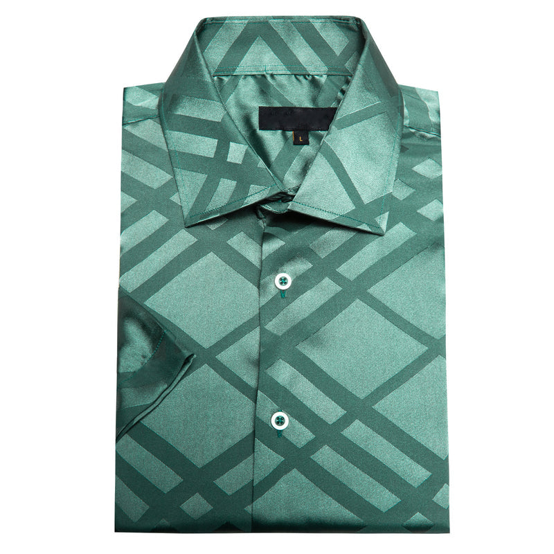 Mint Green Plaid Silk Dress Shirt shirt    - Sophisticated Gentlemen