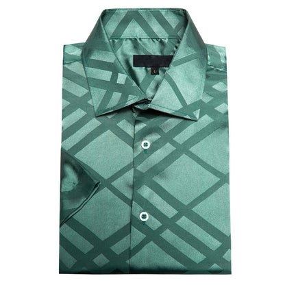 Mint Green Plaid Silk Dress Shirt shirt    - Sophisticated Gentlemen