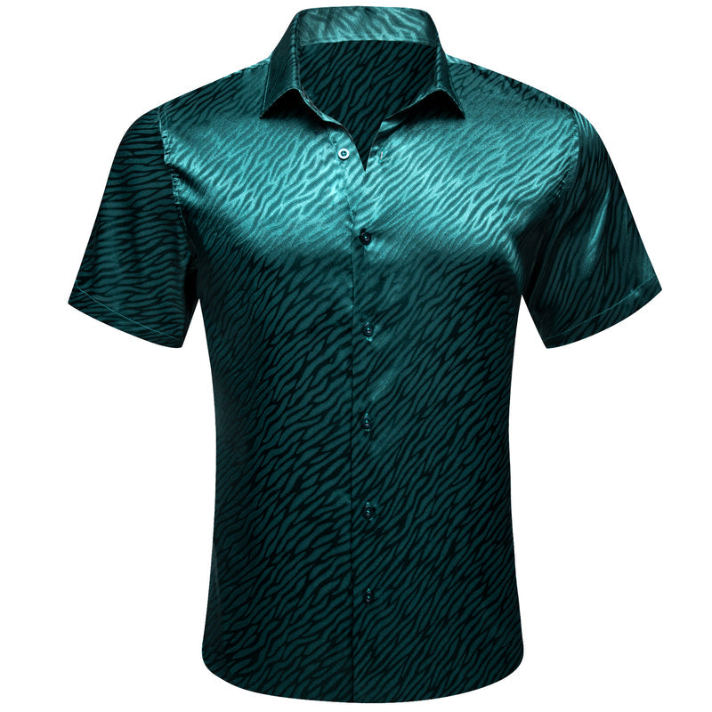 Dark Green Novelty Silk Dress Shirt shirt S   - Sophisticated Gentlemen