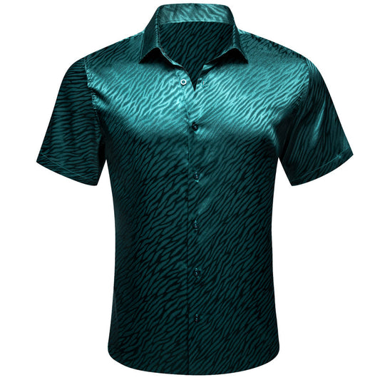 Dark Green Novelty Silk Dress Shirt shirt S   - Sophisticated Gentlemen