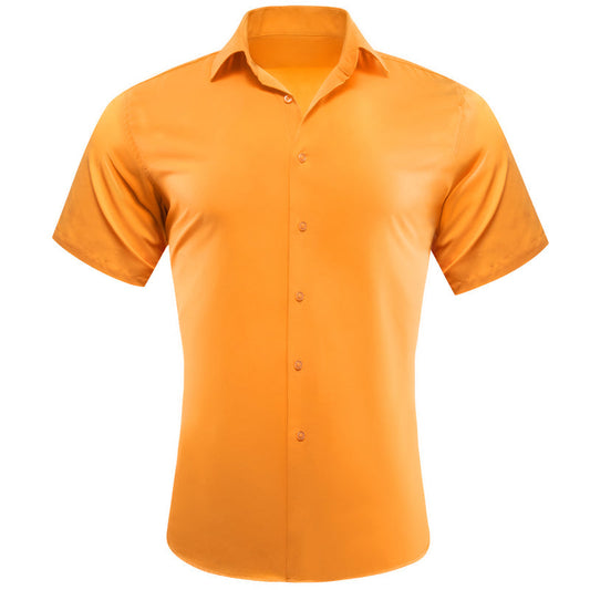 Orange Solid Silk Dress Shirt shirt S   - Sophisticated Gentlemen