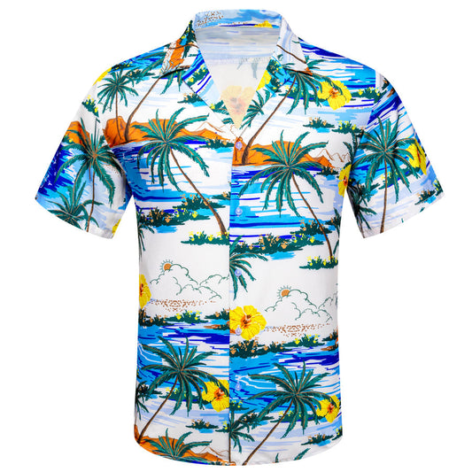White Blue Sunshine Beach Coconut Tree Novelty Dress Shirt shirt S   - Sophisticated Gentlemen