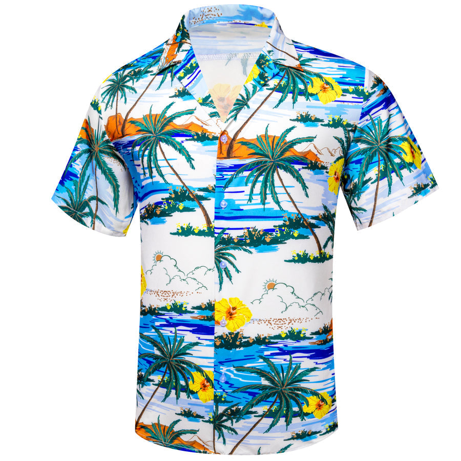 White Blue Sunshine Beach Coconut Tree Novelty Dress Shirt shirt    - Sophisticated Gentlemen