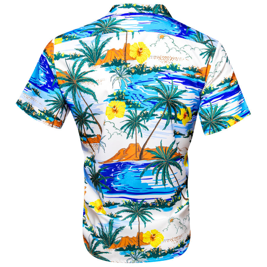 White Blue Sunshine Beach Coconut Tree Novelty Dress Shirt shirt    - Sophisticated Gentlemen