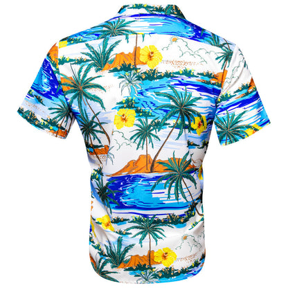White Blue Sunshine Beach Coconut Tree Novelty Dress Shirt shirt    - Sophisticated Gentlemen
