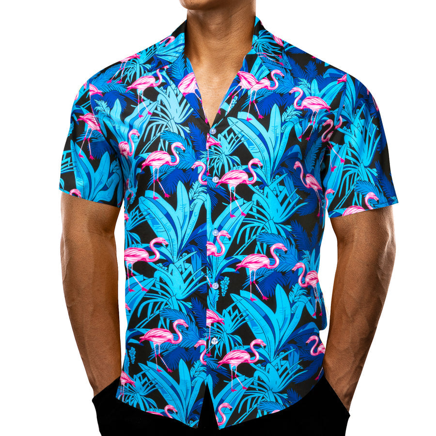 Blue Pink Flamingo Novelty Dress Shirt shirt    - Sophisticated Gentlemen