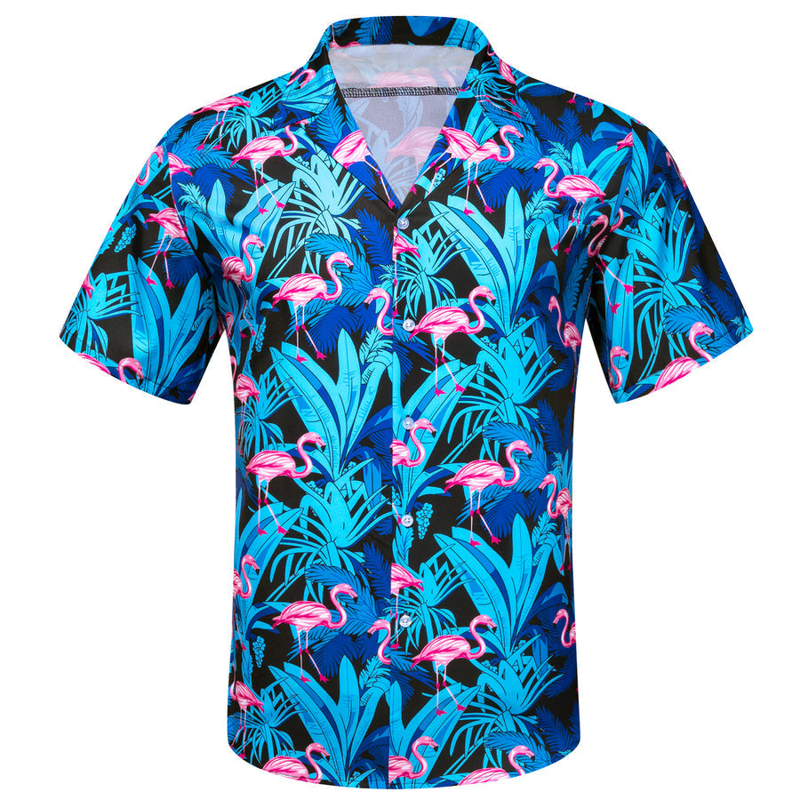 Blue Pink Flamingo Novelty Dress Shirt shirt S   - Sophisticated Gentlemen