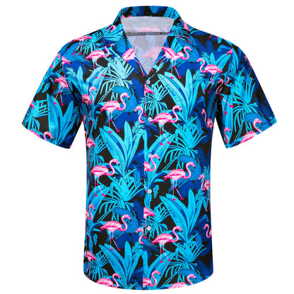Blue Pink Flamingo Novelty Dress Shirt shirt S   - Sophisticated Gentlemen