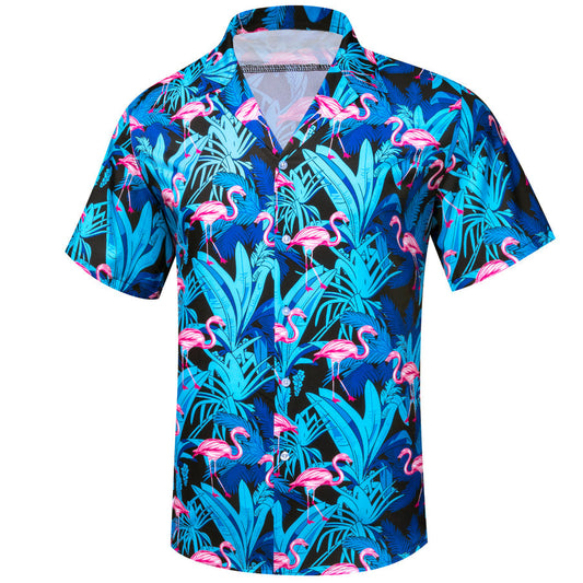Blue Pink Flamingo Novelty Dress Shirt shirt    - Sophisticated Gentlemen