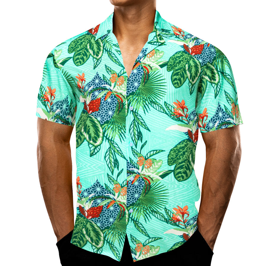 Sea Foam Green Emerald Green Leaves Novelty Dress Shirt shirt    - Sophisticated Gentlemen