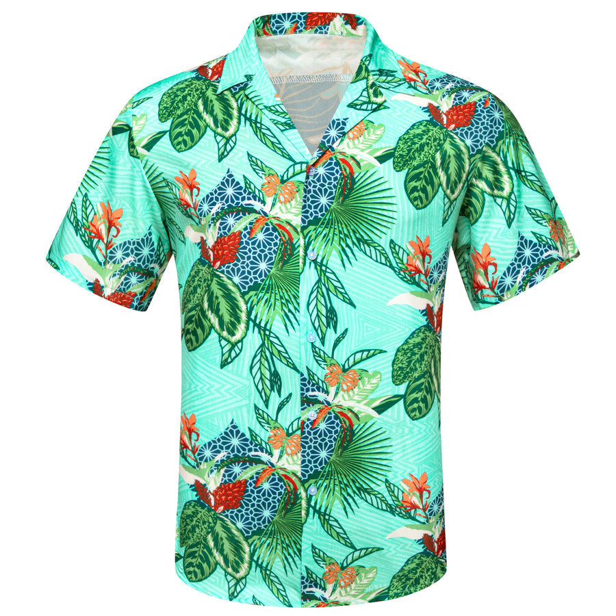 Sea Foam Green Emerald Green Leaves Novelty Dress Shirt shirt S   - Sophisticated Gentlemen