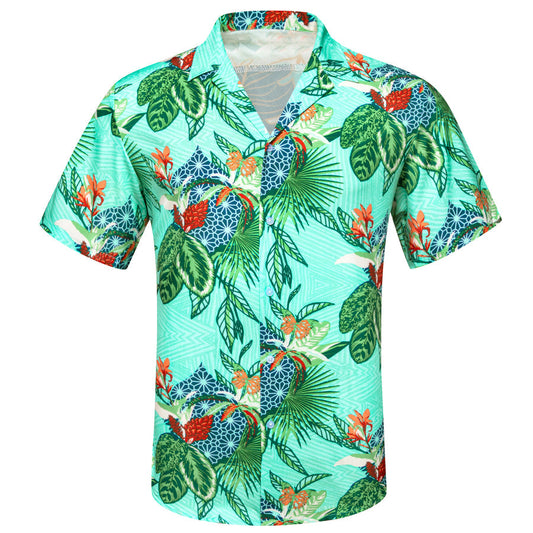 Sea Foam Green Emerald Green Leaves Novelty Dress Shirt shirt S   - Sophisticated Gentlemen