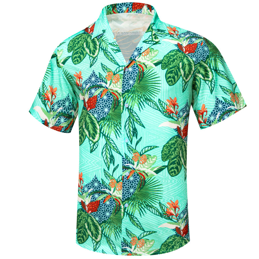 Sea Foam Green Emerald Green Leaves Novelty Dress Shirt shirt    - Sophisticated Gentlemen