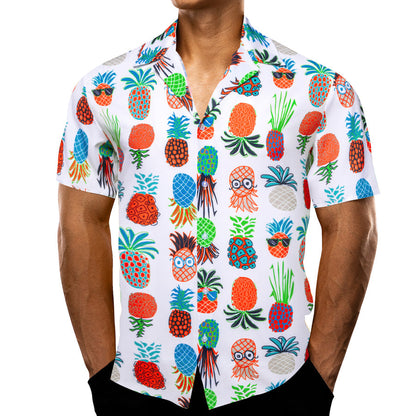 White Colorful Yellow Pineapple Novelty Dress Shirt shirt    - Sophisticated Gentlemen