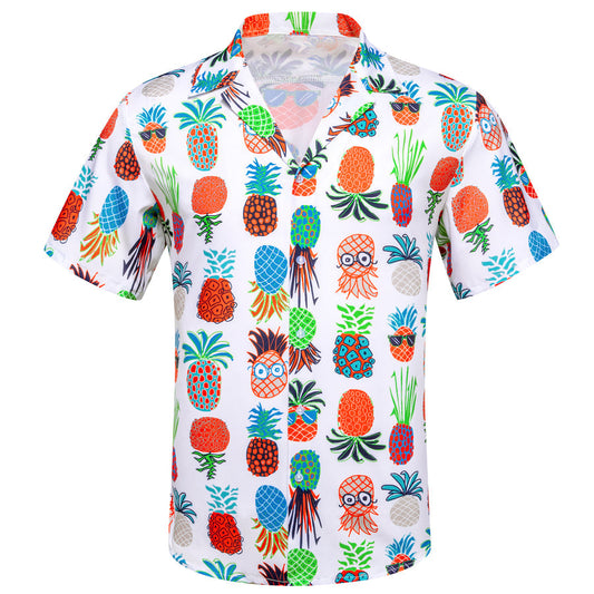 White Colorful Yellow Pineapple Novelty Dress Shirt shirt S   - Sophisticated Gentlemen