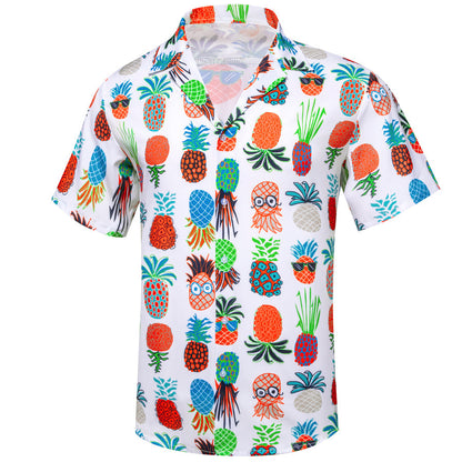 White Colorful Yellow Pineapple Novelty Dress Shirt shirt    - Sophisticated Gentlemen