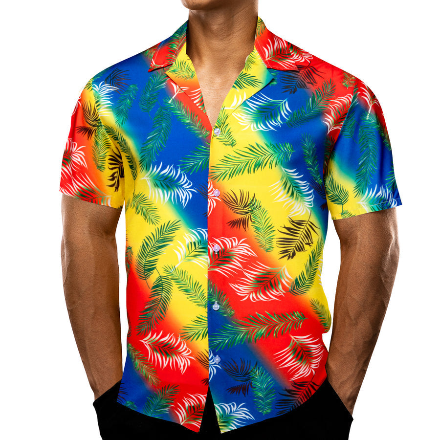 Blue Yellow Red Striped Floral Dress Shirt shirt    - Sophisticated Gentlemen