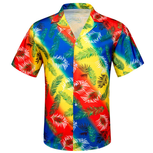 Blue Yellow Red Striped Floral Dress Shirt shirt S   - Sophisticated Gentlemen