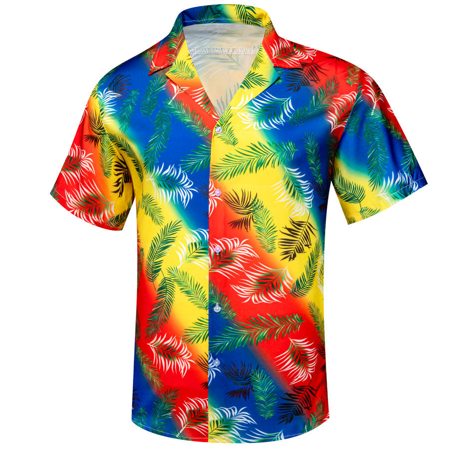 Blue Yellow Red Striped Floral Dress Shirt shirt    - Sophisticated Gentlemen