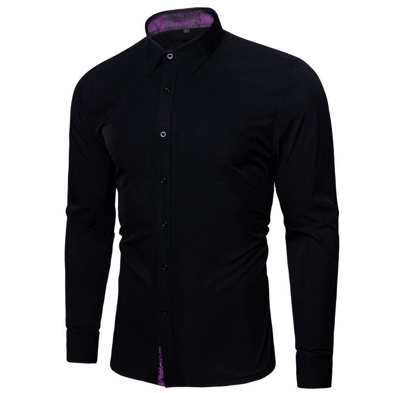 Splicing Style Black With Purple Paisley Edge Dress Shirt shirt S   - Sophisticated Gentlemen