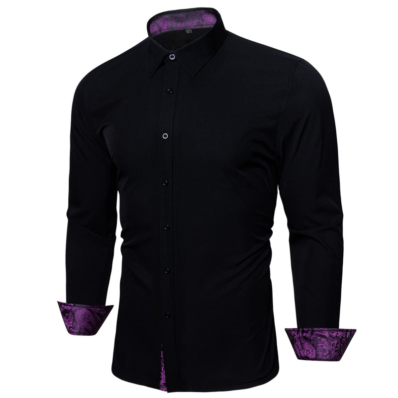 Splicing Style Black With Purple Paisley Edge Dress Shirt shirt    - Sophisticated Gentlemen