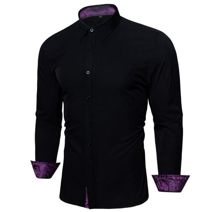 Splicing Style Black With Purple Paisley Edge Dress Shirt shirt    - Sophisticated Gentlemen