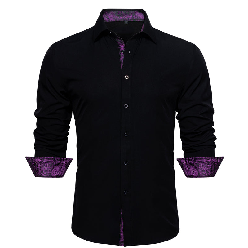 Splicing Style Black With Purple Paisley Edge Dress Shirt shirt    - Sophisticated Gentlemen