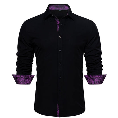 Splicing Style Black With Purple Paisley Edge Dress Shirt shirt    - Sophisticated Gentlemen