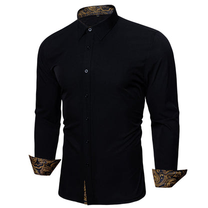 Splicing Style Black With Golden Paisley Edge Dress Shirt shirt    - Sophisticated Gentlemen