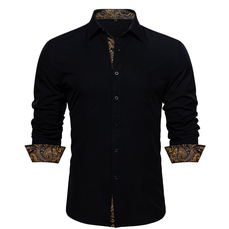 Splicing Style Black With Golden Paisley Edge Dress Shirt shirt    - Sophisticated Gentlemen