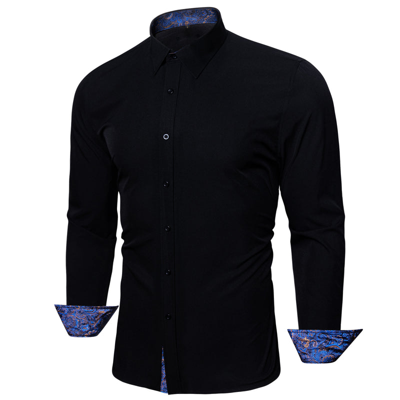 Splicing Style Black With Blue Paisley Edge Dress Shirt shirt S   - Sophisticated Gentlemen