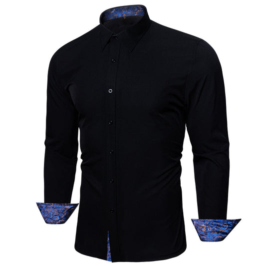 Splicing Style Black With Blue Paisley Edge Dress Shirt shirt S   - Sophisticated Gentlemen