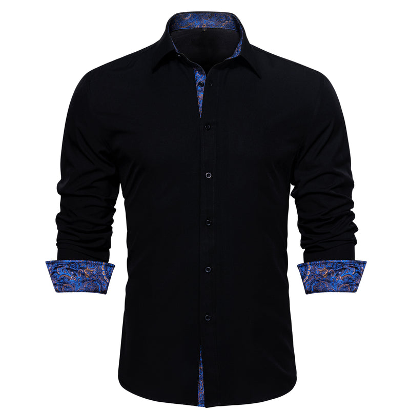 Splicing Style Black With Blue Paisley Edge Dress Shirt shirt    - Sophisticated Gentlemen