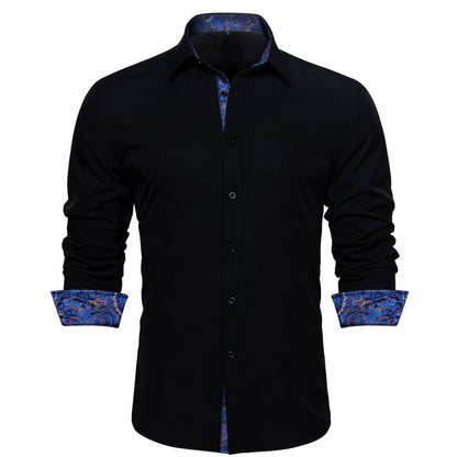Splicing Style Black With Blue Paisley Edge Dress Shirt shirt    - Sophisticated Gentlemen