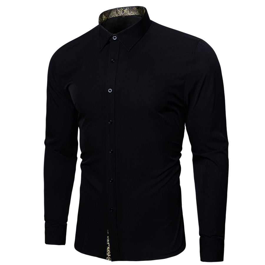 Black Champagne Floral Edge Dress Shirt shirt    - Sophisticated Gentlemen