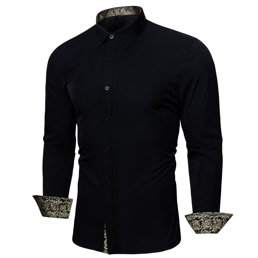 Black Champagne Floral Edge Dress Shirt shirt S   - Sophisticated Gentlemen