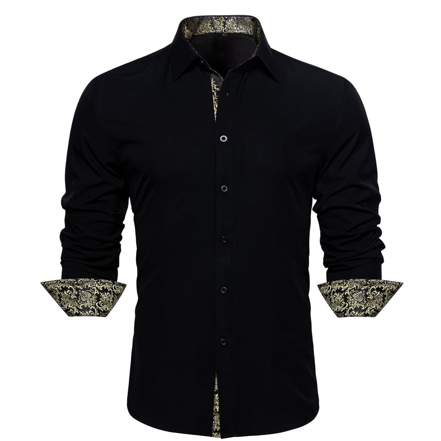 Black Champagne Floral Edge Dress Shirt shirt    - Sophisticated Gentlemen