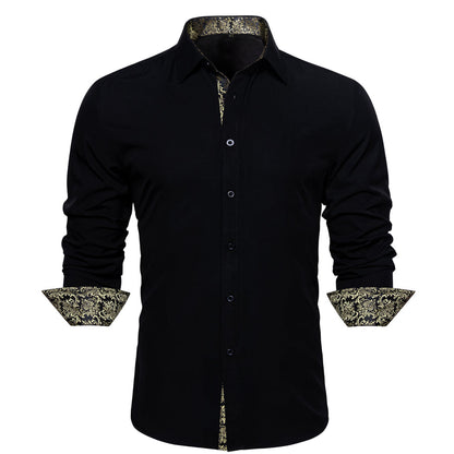 Black Champagne Floral Edge Dress Shirt shirt    - Sophisticated Gentlemen